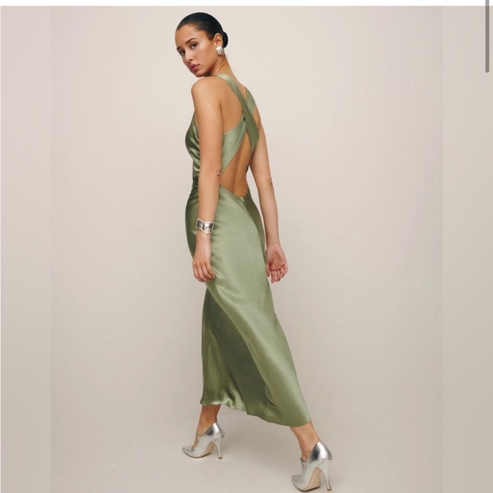 NWT NEW Reformation Casette Silk Midi Dress - Artichoke - Picture 2 of 4